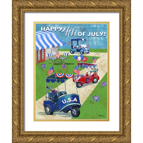 Patriotic Golf Time Vertical Gold Ornate Wood Framed Art Print with Double Matting by Brent, Paul