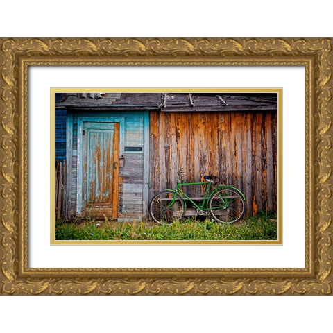 Barn And Bike Gold Ornate Wood Framed Art Print with Double Matting by Lee, Rachel
