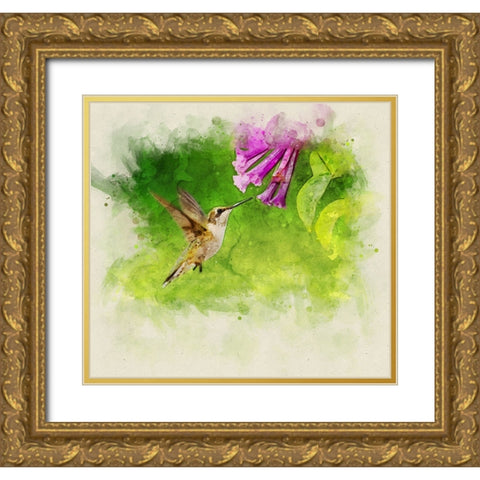 Bird 7 Watercolor Gold Ornate Wood Framed Art Print with Double Matting by Lee, Rachel
