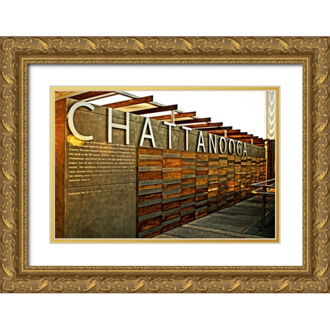Chatt Pier Sign Gold Ornate Wood Framed Art Print with Double Matting by Lee, Rachel