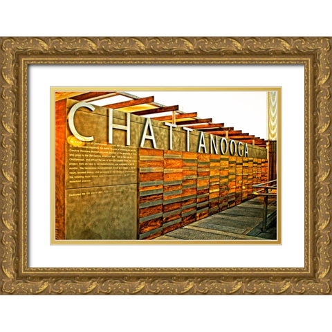 Chatt Pier Sign Metallic Gold Ornate Wood Framed Art Print with Double Matting by Lee, Rachel