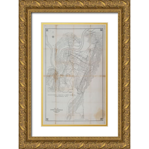 Chattanooga City Map 1914 Gold Ornate Wood Framed Art Print with Double Matting by Lee, Rachel