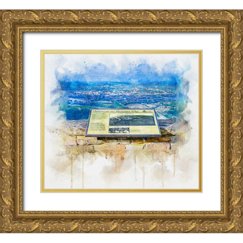 Chattanooga Missionary Ridge Plaque Watercolor Gold Ornate Wood Framed Art Print with Double Matting by Lee, Rachel