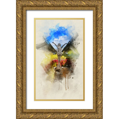 Choo Choo Pixie Watercolor Gold Ornate Wood Framed Art Print with Double Matting by Lee, Rachel