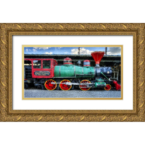 Choo Choo Train Oil Paint Gold Ornate Wood Framed Art Print with Double Matting by Lee, Rachel