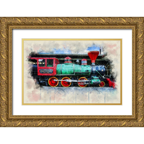 Choo Choo Train Watercolor Gold Ornate Wood Framed Art Print with Double Matting by Lee, Rachel