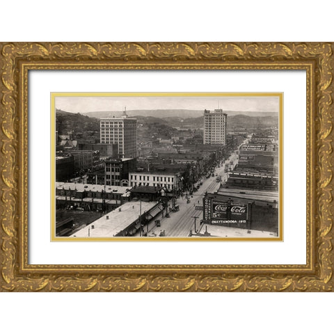 Downtown Chattanooga 1913 Gold Ornate Wood Framed Art Print with Double Matting by Lee, Rachel