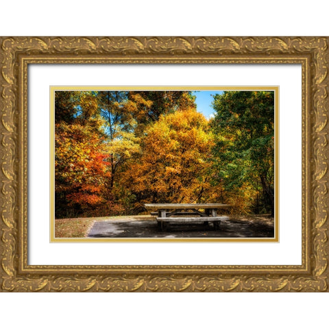 Fall Picnic Gold Ornate Wood Framed Art Print with Double Matting by Lee, Rachel