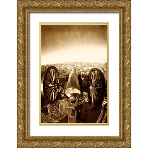 Lookout Cannon 2 Sepia Glow Gold Ornate Wood Framed Art Print with Double Matting by Lee, Rachel