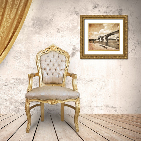 Market Bridge Textured w Writing Gold Ornate Wood Framed Art Print with Double Matting by Lee, Rachel