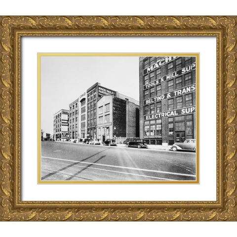 Market Street Chattanooga 1933 Gold Ornate Wood Framed Art Print with Double Matting by Lee, Rachel