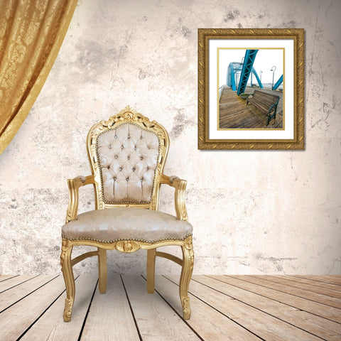 Walnut Bench in Fog Gold Ornate Wood Framed Art Print with Double Matting by Lee, Rachel