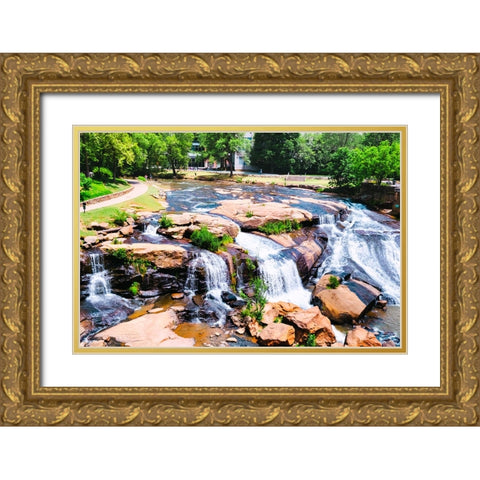 Falls Park Gold Ornate Wood Framed Art Print with Double Matting by Malone, Will
