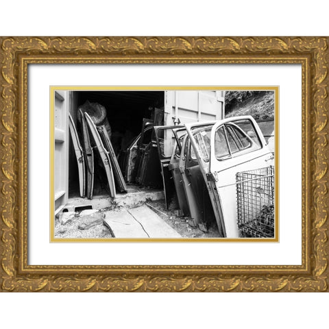 Car Doors BW Gold Ornate Wood Framed Art Print with Double Matting by Malone, Will