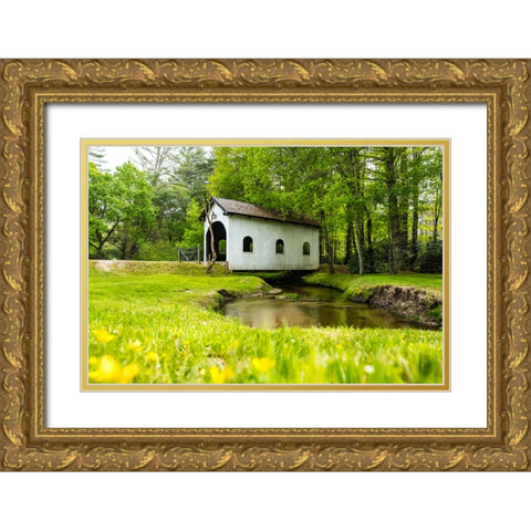 Covered Bridge Gold Ornate Wood Framed Art Print with Double Matting by Malone, Will