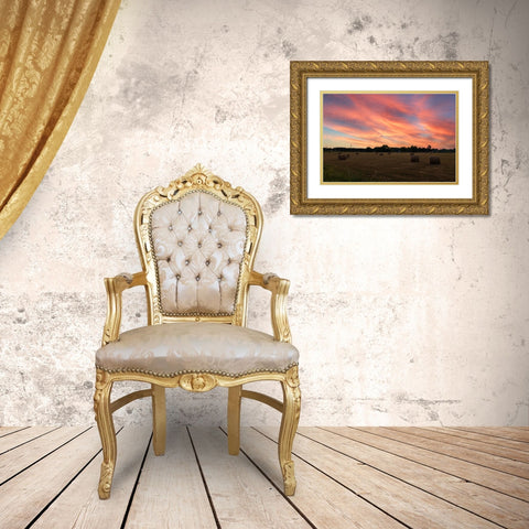 Hay Bail Sky Gold Ornate Wood Framed Art Print with Double Matting by Malone, Will