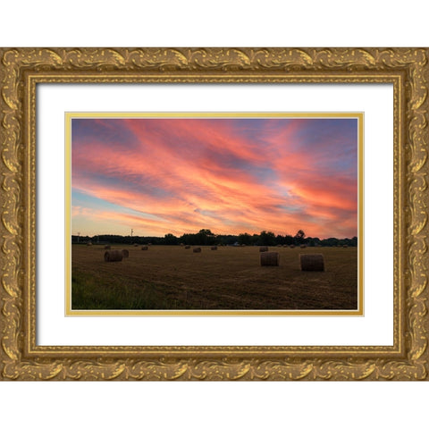 Hay Bail Sky Gold Ornate Wood Framed Art Print with Double Matting by Malone, Will