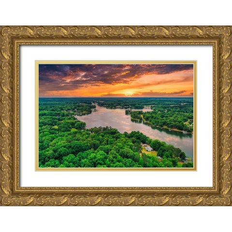 Lake Sunset Gold Ornate Wood Framed Art Print with Double Matting by Malone, Will
