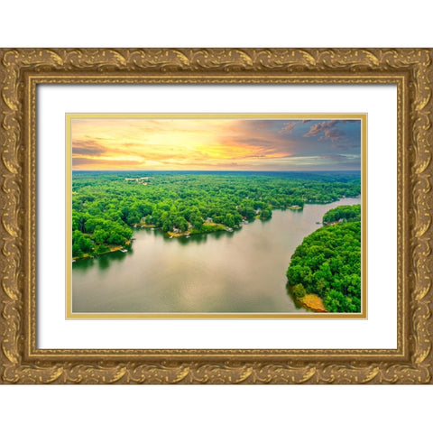 Lake Sunset 2 Gold Ornate Wood Framed Art Print with Double Matting by Malone, Will