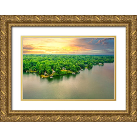 Lake Sunset 3 Gold Ornate Wood Framed Art Print with Double Matting by Malone, Will