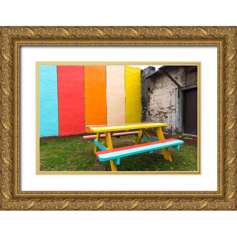 Picnic Mural 3 Watermark Gold Ornate Wood Framed Art Print with Double Matting by Malone, Will