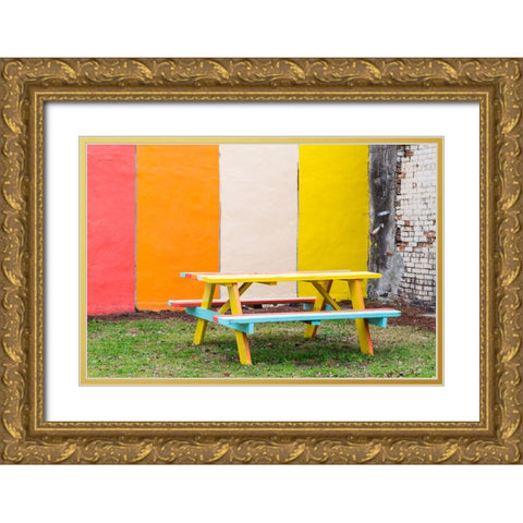 Picnic Mural 4 Watermark Gold Ornate Wood Framed Art Print with Double Matting by Malone, Will