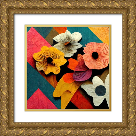 Paper Flowers 10 Gold Ornate Wood Framed Art Print with Double Matting by Screendoor