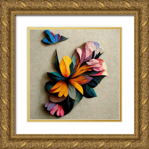 Paper Flowers 11 Gold Ornate Wood Framed Art Print with Double Matting by Screendoor