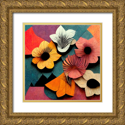 Paper Flowers 12 Gold Ornate Wood Framed Art Print with Double Matting by Screendoor