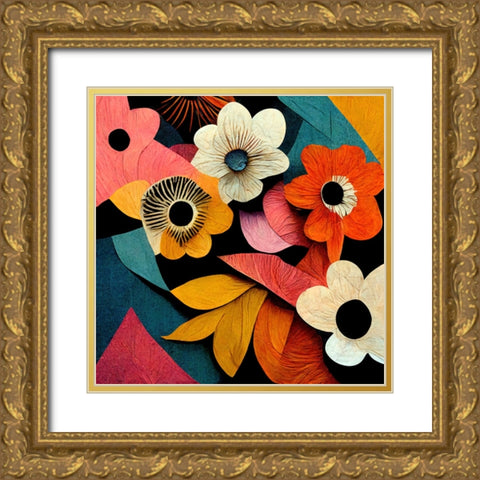 Paper Flowers 13 Gold Ornate Wood Framed Art Print with Double Matting by Screendoor