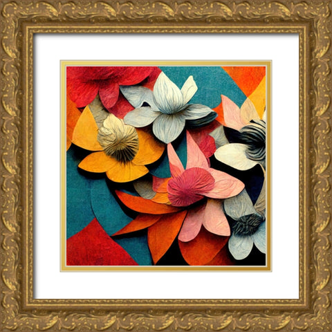 Paper Flowers 14 Gold Ornate Wood Framed Art Print with Double Matting by Screendoor