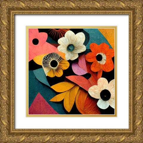 Paper Flowers 19 Gold Ornate Wood Framed Art Print with Double Matting by Screendoor