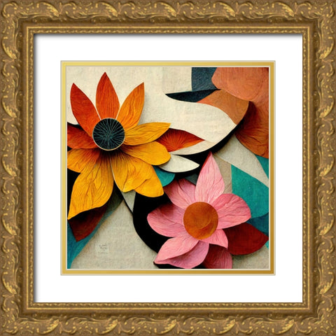 Paper Flowers 20 Gold Ornate Wood Framed Art Print with Double Matting by Screendoor