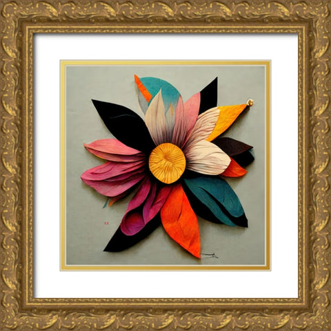 Paper Flowers 2 Gold Ornate Wood Framed Art Print with Double Matting by Screendoor