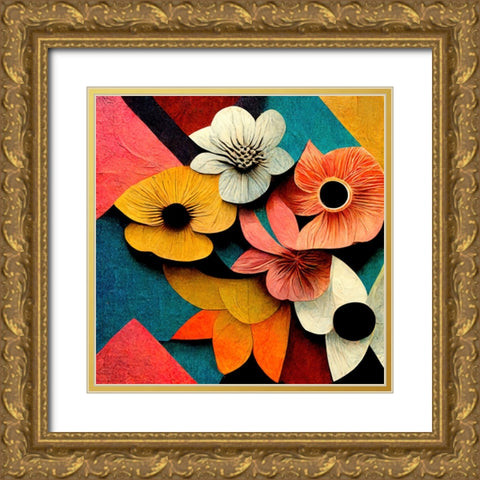 Paper Flowers 3 Gold Ornate Wood Framed Art Print with Double Matting by Screendoor