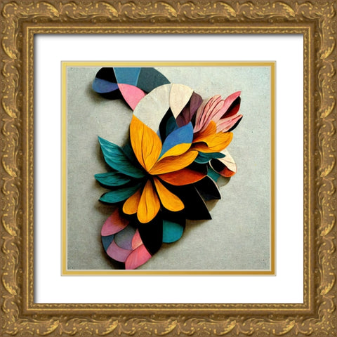 Paper Flowers 4 Gold Ornate Wood Framed Art Print with Double Matting by Screendoor