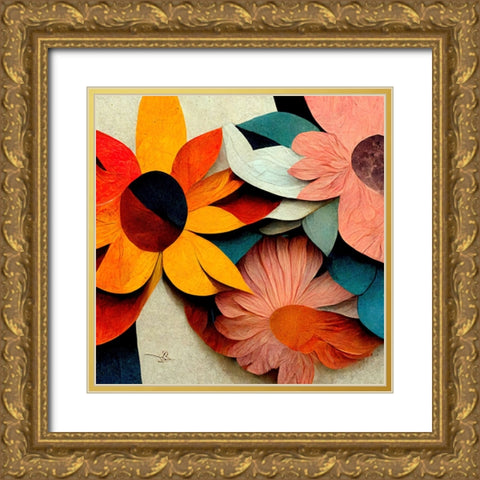 Paper Flowers 6 Gold Ornate Wood Framed Art Print with Double Matting by Screendoor