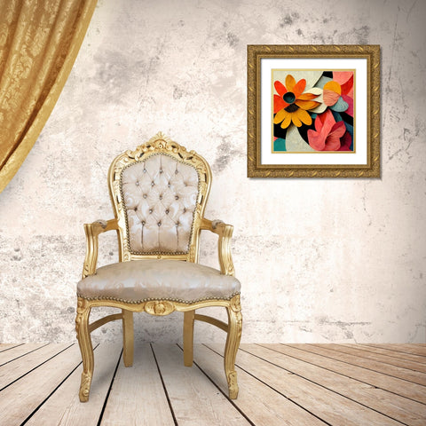 Paper Flowers 7 Gold Ornate Wood Framed Art Print with Double Matting by Screendoor