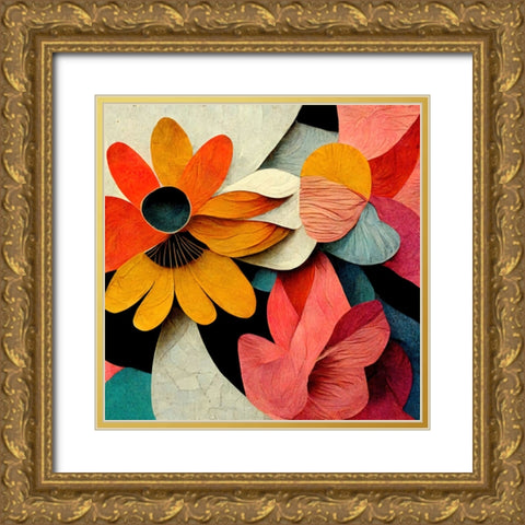 Paper Flowers 7 Gold Ornate Wood Framed Art Print with Double Matting by Screendoor