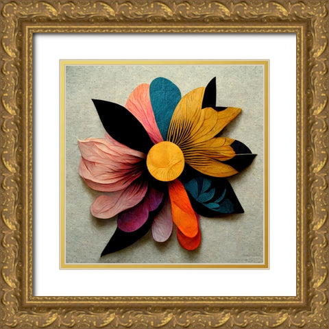 Paper Flowers 8 Gold Ornate Wood Framed Art Print with Double Matting by Screendoor
