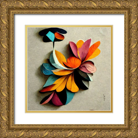 Paper Flowers 9 Gold Ornate Wood Framed Art Print with Double Matting by Screendoor