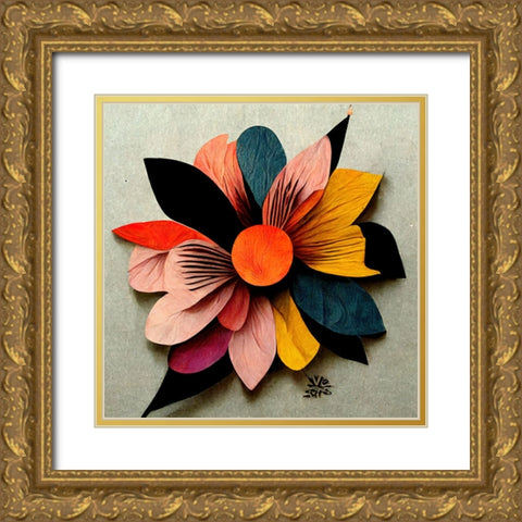 Paper Flowers Gold Ornate Wood Framed Art Print with Double Matting by Screendoor