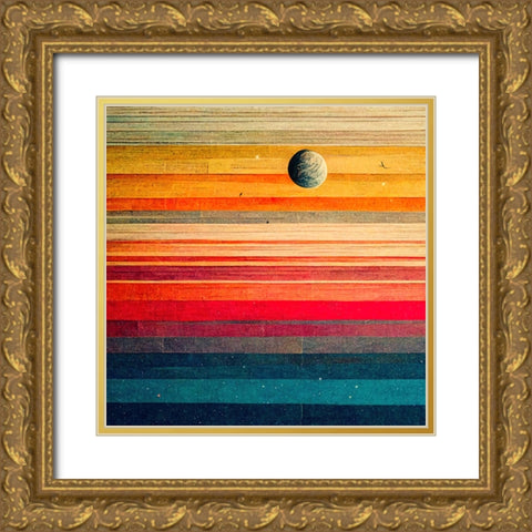 Rainbow Planet 3 Gold Ornate Wood Framed Art Print with Double Matting by Screendoor