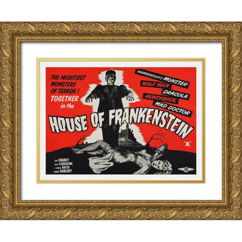 House Of Frankenstein Gold Ornate Wood Framed Art Print with Double Matting by Screendoor