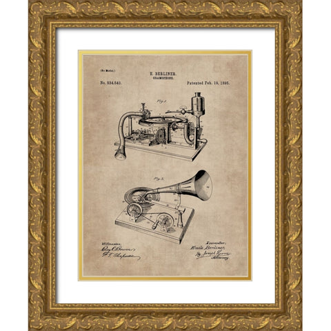 Patent Document of a Gramophone Gold Ornate Wood Framed Art Print with Double Matting by CAG