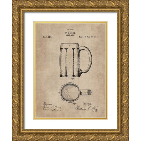 Patent Document of a Beer Mug Gold Ornate Wood Framed Art Print with Double Matting by CAG