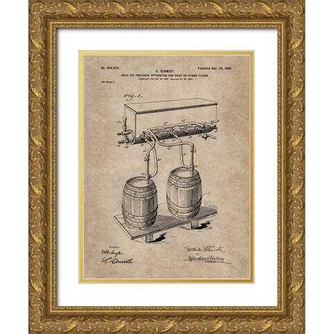 Patent Document of a Cold Air Pressure Apparatus for Beer Gold Ornate Wood Framed Art Print with Double Matting by CAG