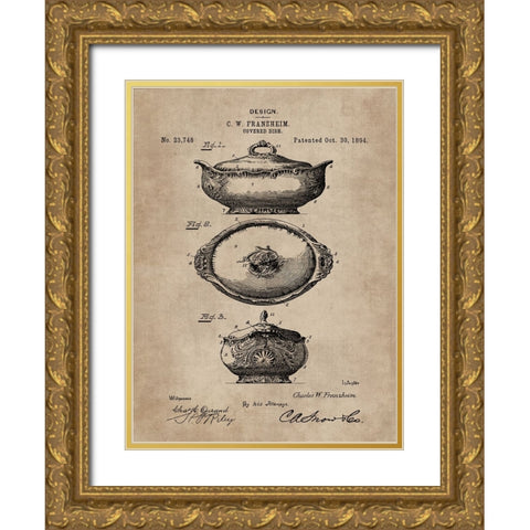 Patent Document of a Covered Dish Gold Ornate Wood Framed Art Print with Double Matting by CAG