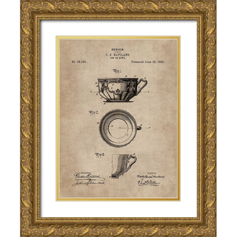 Patent Document of a Cup or Bowl Gold Ornate Wood Framed Art Print with Double Matting by CAG
