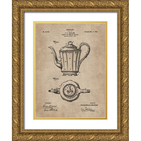 Patent Document of a Teapot Gold Ornate Wood Framed Art Print with Double Matting by CAG